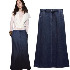 ZARA Dark Blue Denim Midi Skirt size extra small